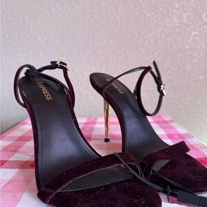 Express Women's Dark Red Velvet Heels